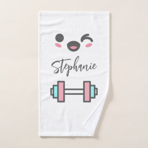 Personalized Cute Smiling Face Dumbbell Fitness Hand Towel