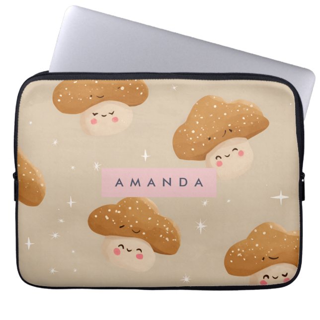 Personalized Cute Smiling Mushroom Pattern Laptop Sleeve (Front)