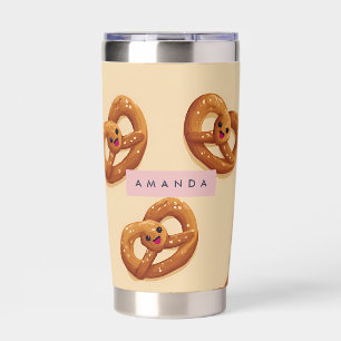 Personalized Cute Smiling Pretzel Pattern Insulated Tumbler