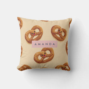 Personalized Cute Smiling Pretzel Pattern Throw Pillow