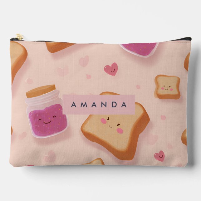 Personalized Cute Smiling Toast and Jam Pattern Accessory Pouch (Front)