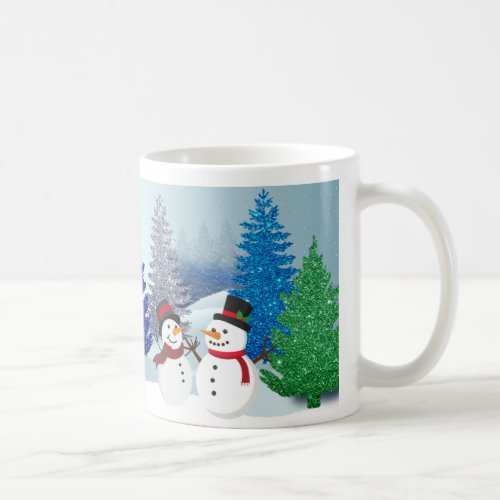 Personalized Cute Snow couple with Blue Heart  Coffee Mug