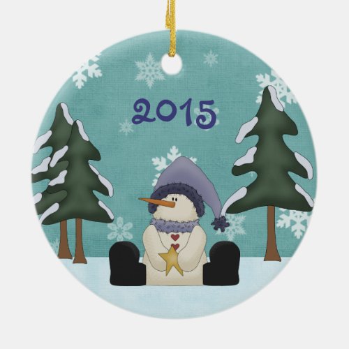Personalized Cute Snowman Babys First Christmas Ceramic Ornament