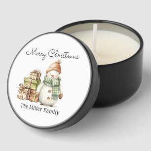 Personalized Cute Snowman & Christmas Presents Mini Candle Favors