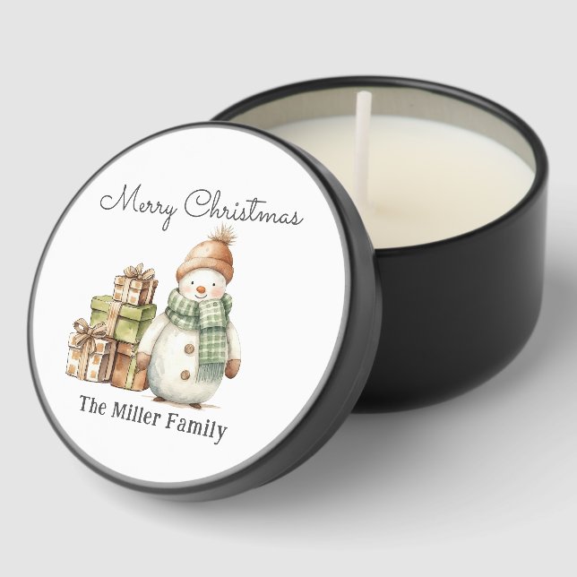 Personalized Cute Snowman & Christmas Presents  Mini Candle Favors (Corner)