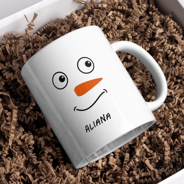 Personalized Cute Snowman Face Christmas Coffee Mug (Creator Uploaded)