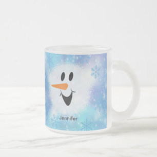Personalized Cute Snowman Frosted Glass Coffee Mug