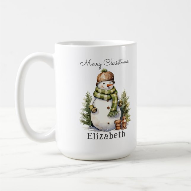 Personalized Cute Snowman Watercolor Christmas  Coffee Mug (Left)