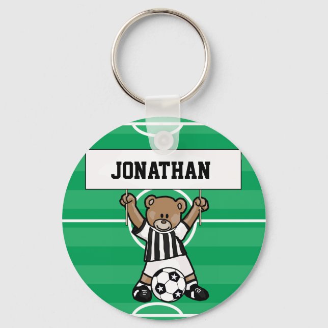 Personalized Cute Soccer Bear Party Favours Keychain (Front)