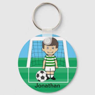 Personalized Cute Soccer Player Green White hoops Keychain