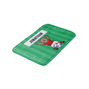 Personalized Cute Soccer Teddy Bear (red) Bath Mat