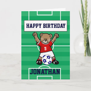 Personalized Cute Soccer Teddy Bear (red) Card