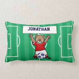 Personalized Cute Soccer Teddy Bear (red) Lumbar Pillow