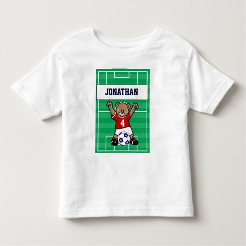 Personalized Cute Soccer Teddy Bear red Toddler T_shirt