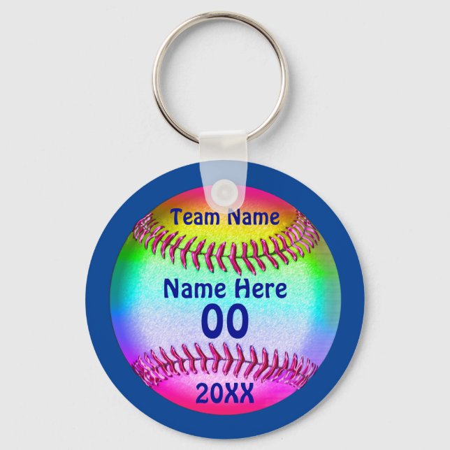 PERSONALIZED Cute Softball Keychains 4 Text Boxes (Front)