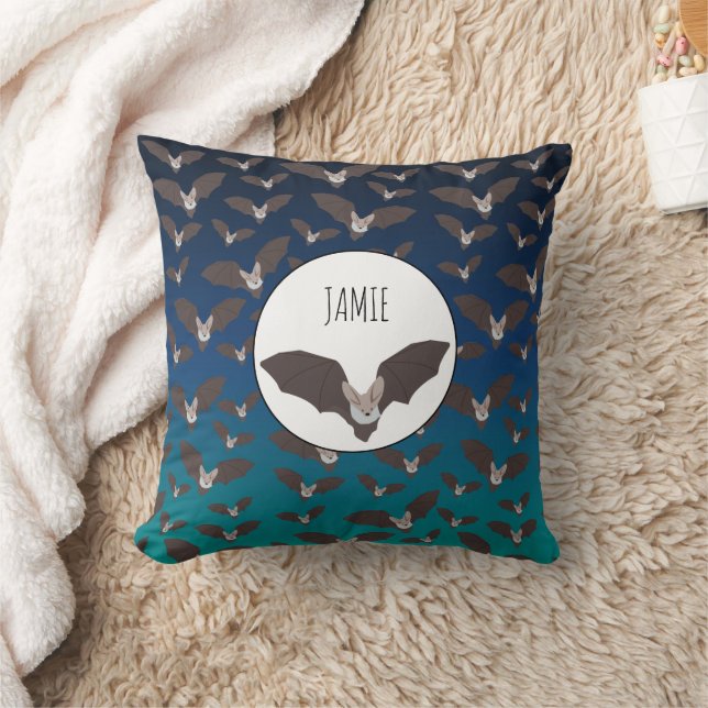 Personalized Cute Spooky Bat Pattern  Throw Pillow (Blanket)
