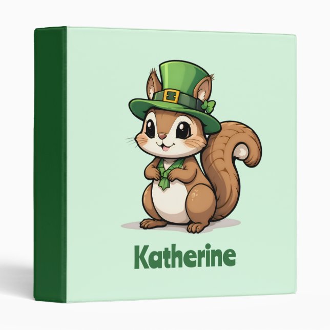 Personalized Cute St. Patrick's Day Squirrel 3 Ring Binder (Front/Spine)