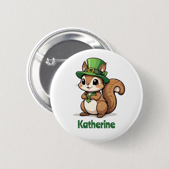 Personalized Cute St. Patrick's Day Squirrel Button (Front & Back)