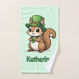 Personalized Cute St. Patrick's Day Squirrel Hand Towel