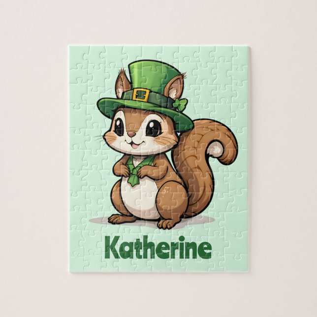 Personalized Cute St. Patrick's Day Squirrel Jigsaw Puzzle (Vertical)