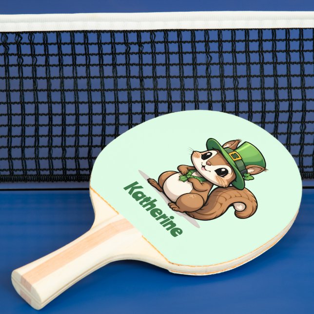 Personalized Cute St. Patrick's Day Squirrel Ping Pong Paddle (Insitu)