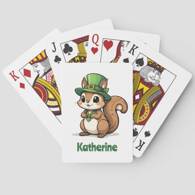 Personalized Cute St. Patrick's Day Squirrel Poker Cards (Back)