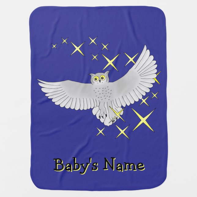Personalized Cute Star Owl Blue Baby Blanket (Front)