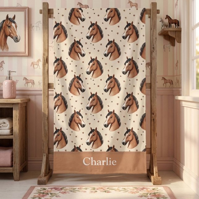 Personalized Cute Stars Horse Beach Towel (Creator Uploaded)