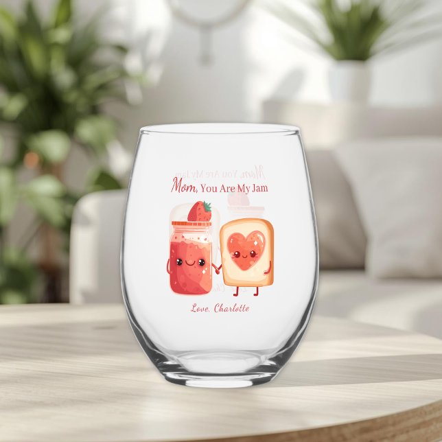 Personalized Cute Strawberry Jam Mothers Day Gift Stemless Wine Glass (Creator Uploaded)
