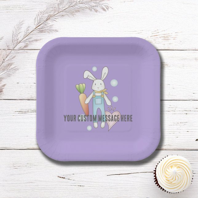 Personalized Cute Stuffed Animal Bunny Paper Plates (Creator Uploaded)