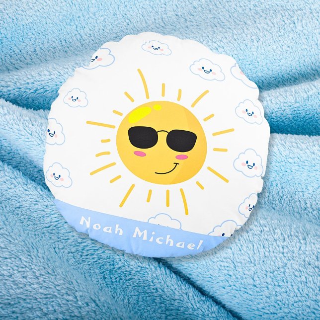 Personalized Cute Sun and Cloud Baby Round Pillow (Creator Uploaded)