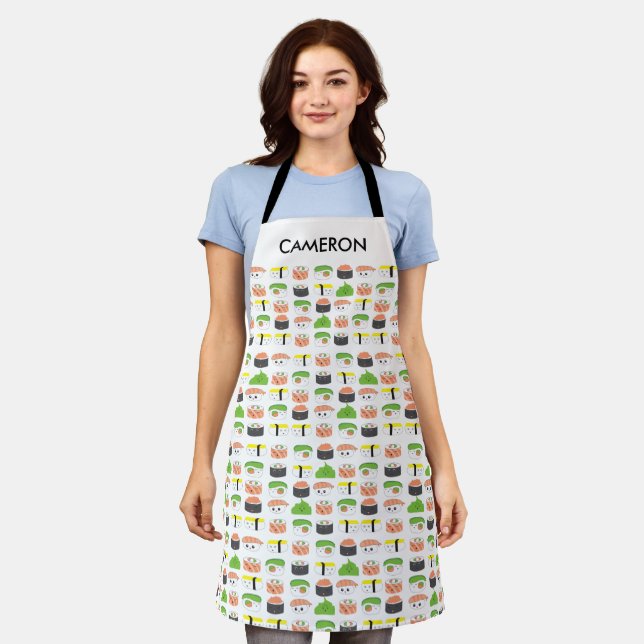 Personalized Cute Sushi Variety Illustration Apron (Worn)