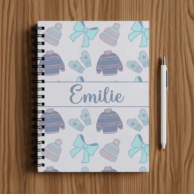 Personalized Cute Sweaters, Mittens & Bows Notebook (Creator Uploaded)