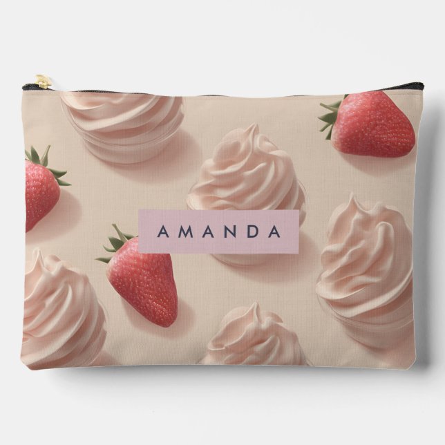 Personalized Cute Sweet Strawberry Cream Pastel Accessory Pouch (Front)