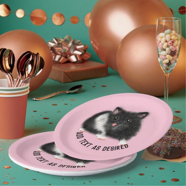 Personalized Cute SYRIAN HAMSTER Black White Patch Paper Plates
