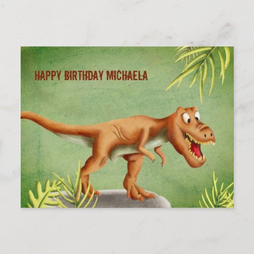 Personalized Cute T_Rex Dinosaur Happy Birthday Postcard