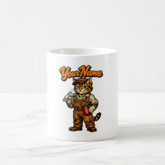 Personalized Cute Tabby Cat Mechanic Coffee Mug