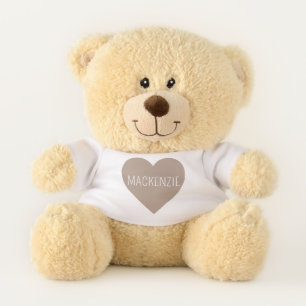Personalized Cute Taupe Shade Love Heart Teddy Bear
