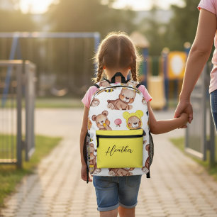 Personalized Cute Teddy Bear Bees & Honey Pattern Printed Backpack