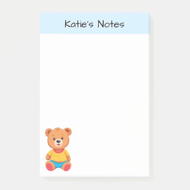 Personalized Cute Teddy Bear Kids Post-it Notes (Front)