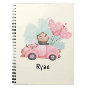 Personalized Cute Teddy Hearts Kids Valentines Day Notebook