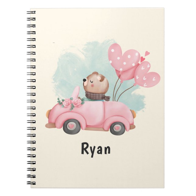 Personalized Cute Teddy Hearts Kids Valentines Day Notebook (Front)