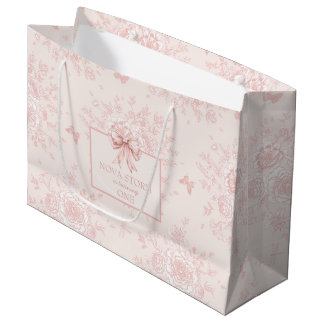 Personalized Cute Toile Pink Coquette Birthday Large Gift Bag