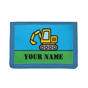 Personalized cute toy excavator machine kid's trifold wallet