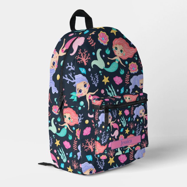 Personalized  Cute Trendy Mermaid  Printed Backpack (Back Corner Left)