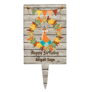 Personalized Cute Tribal Fox Happy Birthday Fall Cake Topper