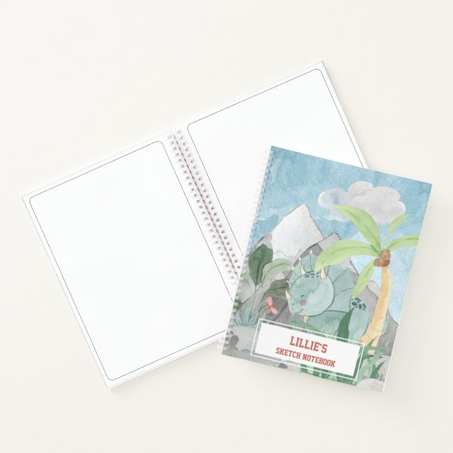 Personalized Cute Triceratops Dinosaur Sketch Notebook (Inside)