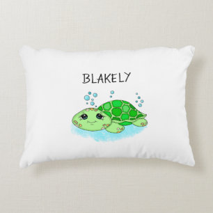 Personalized Cute Turtle Cartoon Name Accent Pillow