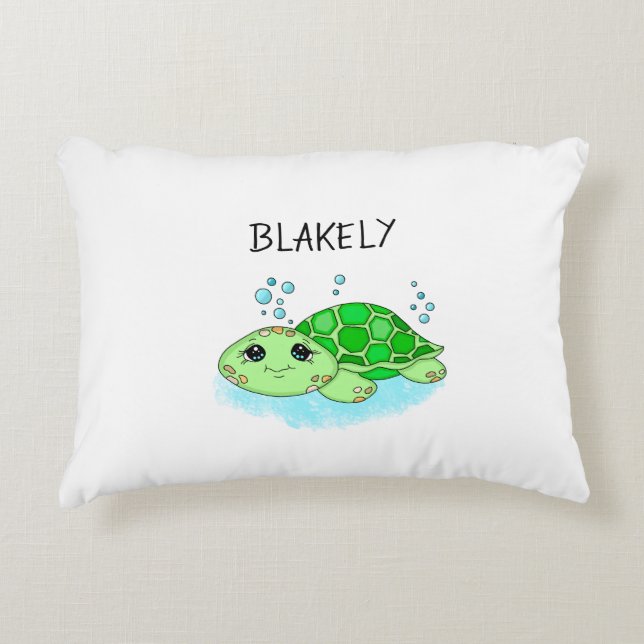 Personalized Cute Turtle Cartoon Name  Accent Pillow (Front)