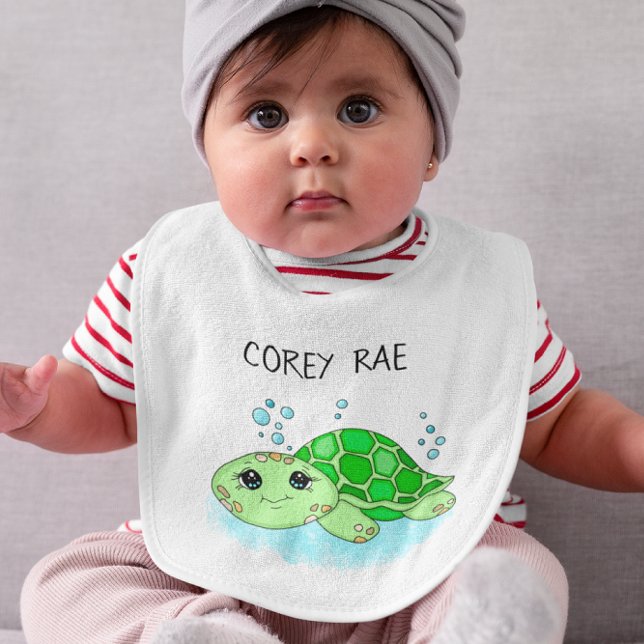 Personalized Cute Turtle Cartoon Name  Baby Bib (Creator Uploaded)